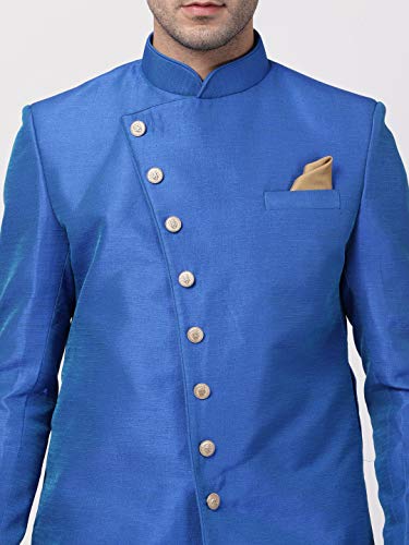 Image of VASTRAMAY Men's Beige Silk Blend Sherwani Set