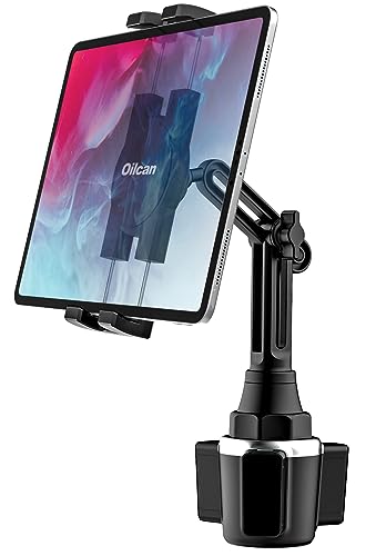 Porta Tablet Auto Portabicchieri, Oilacn Supporto Tablet Portabicchiere Macchina con Braccio Regolabile [Super Stabile] per iPad Pro 12.9 Air Mini, Galaxy, iPhone, Cellulare e Tablet da 4-13'