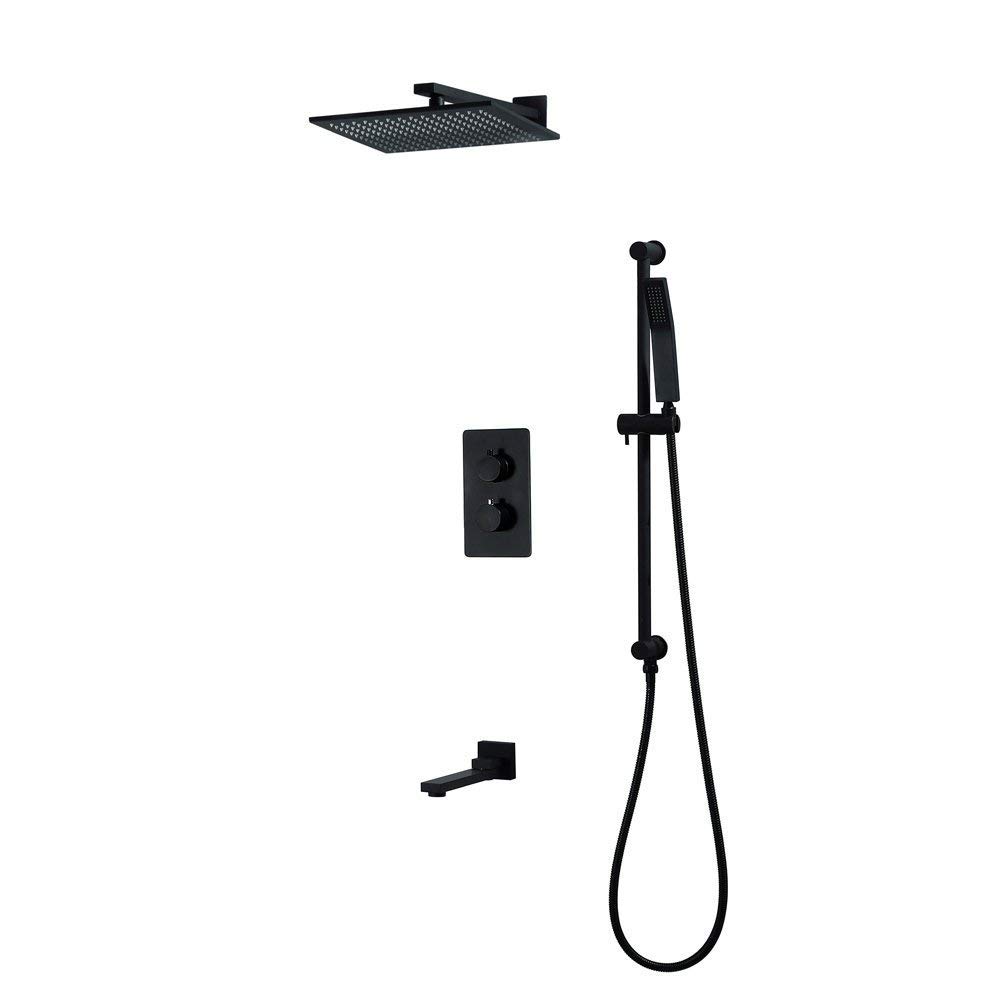 Sistema Doccia, Set di rubinetti termostatici Sistema Doccia da 12" con soffione Doccia a Pioggia e Set Portatile Rubinetto Doccia da Bagno a Parete,Nero
