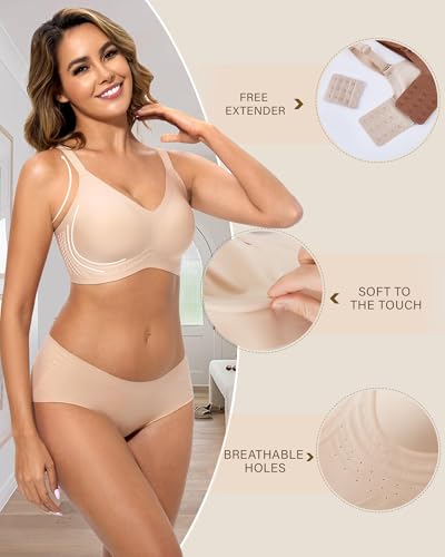 obind Seamless Jelly Bras for Women Breathable Wireless Push Up Bras with 53 Air Vents Full Coverage No Underwire Padded Comfortable T-Shirt Bralettes Support Everyday Bra Nude — view 3