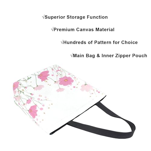 Extra Large Shoulder Tote Bag for Beach Travel Weekender Gym Watercolor Wildflowers Pink Flowers Green Plants Reusable Grocery Canvas Shopping Bag4