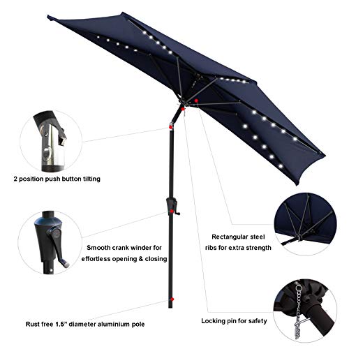 C-Hopetree 9 ft Half Round Outdoor Patio Market Wall Umbrella with Solar LED Lights and Tilt, Navy Blue by C-Hopetree - Used condition - Image 2