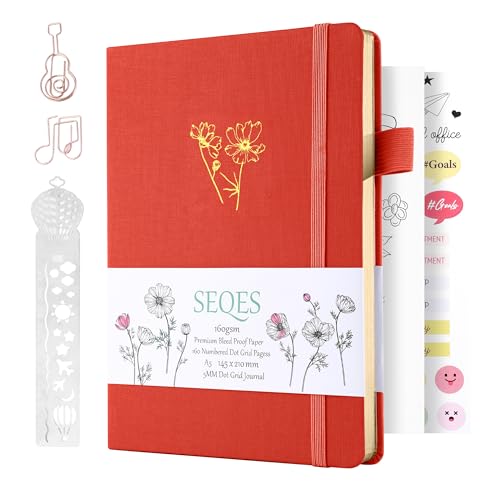 SeQeS A5 Bullet Dotted Journal Notebook | 160gsm Thick Bleedproof Paper, Lay Flat Binding, 160 Numbered Pages | Hard Cover Dot Grid Notebook/Bullet Journals for Creatives -blooming flower