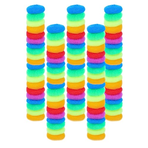 SeewtLice 100 Pcs Plastic Dish Scrubbers, Reusable Non-Scratch Nylon Scouring Pads Bulk for Kitchen Cleaning - Multi-Color Poly Mesh Dishwashing Pads