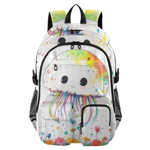 Mochila de viaje para laptop de 17.5 pulgadas con diseño de medusas blancas