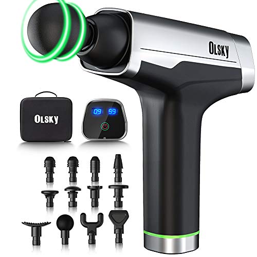 OLsky Deep Tissue Muscle Massage Gun with 12 Massage Heads & 9 Speed  Percussion Body Vibration Massager Tool for Stiffness, Pain Relief, Soreness, Relaxation, Legs, Back, Neck - Handheld,Quiet