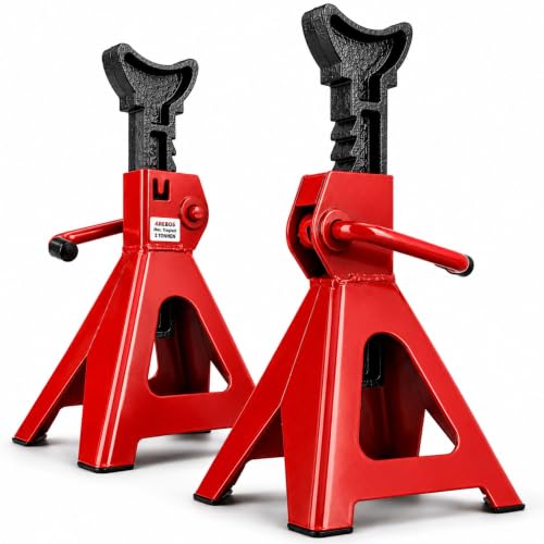 Arebos Chandelles &agrave; Cr&eacute;maill&egrave;re | 2 pi&egrave;ces | Crics de Levage | 6000 kg | 4 Pieds Robustes pour Une Stabilit&eacute; Optimale | Rouge