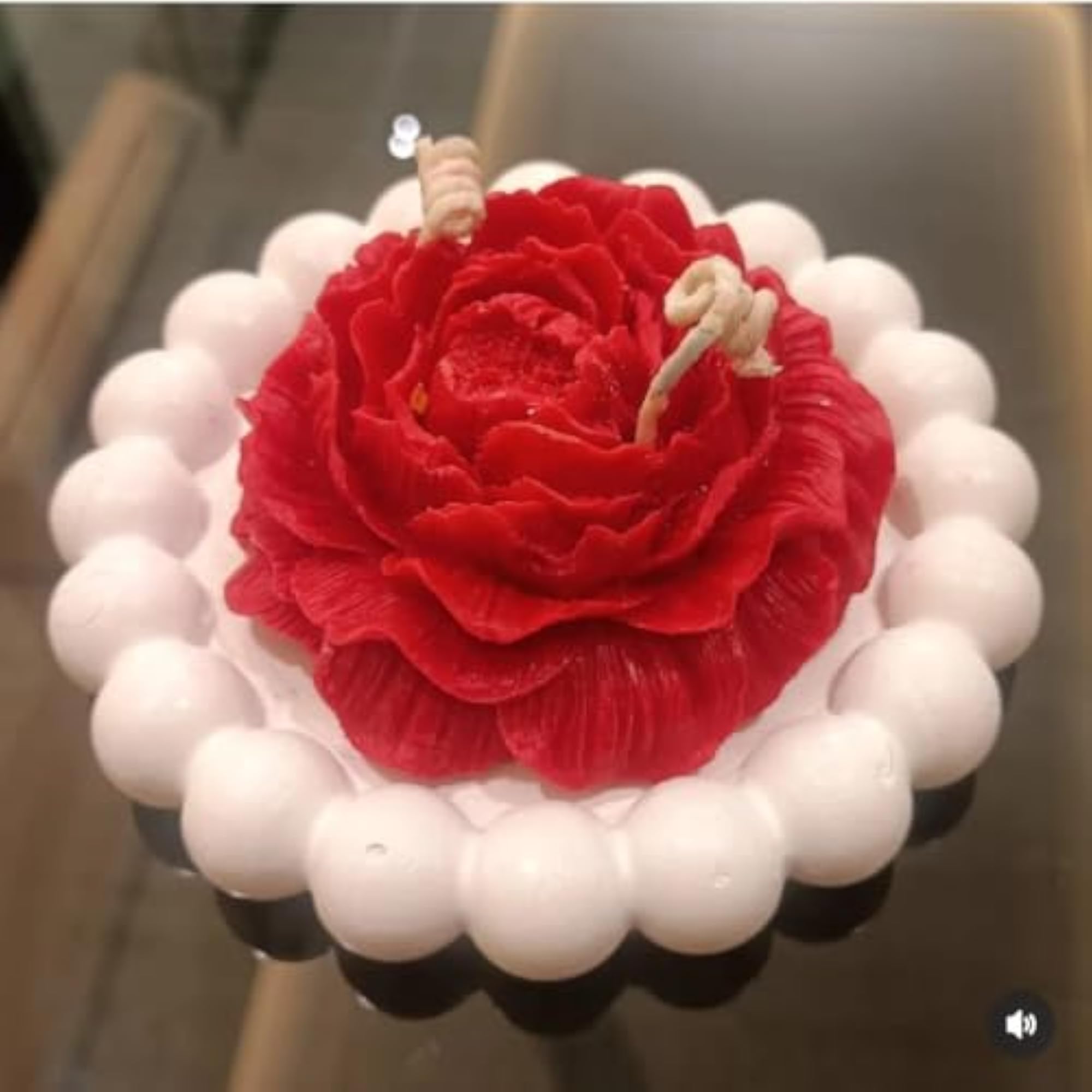 Rose Blossom Candle with Pearl Border, Handcrafted