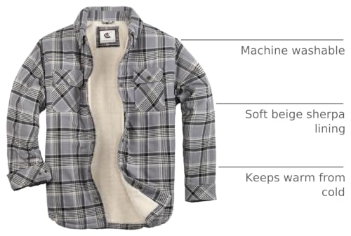 Image of COEVALS CLUB Men's Flannel Shacket Casual Button Snap Sherpa Quilted Lined Premium Jacket Shirts