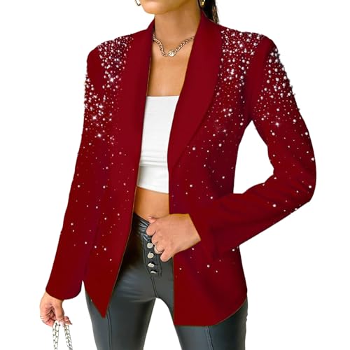 Kavaj för kvinnor Casual Strassdekor Långärmad kavaj Öppen fram Glitterjacka Glitterkappa för kväll Vinröd XX Large