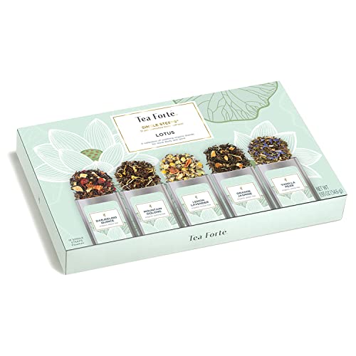 Tea Forte Lotus Single Steeps Loose Leaf Premium Tea Gift Set Sampler, 15 Count 3 of Each Assorted Blends, Pre-Portioned Single Serve Pouches, Steeps 12 oz - Thumbnail 4
