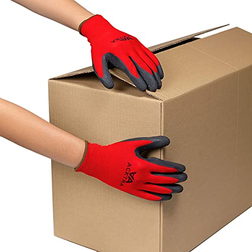Acktra Coated Nylon Safety Work Gloves 12 Pairs, Knit Wrist Cuff, Multipurpose, For Men & Women, Wg008 Red Polyester, Black Latex, Large #TOP1