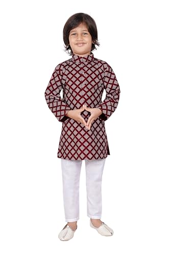 Tathastu Boys Festive Cotton Kurta Pajama Set - KS1886C-10 - Maroon