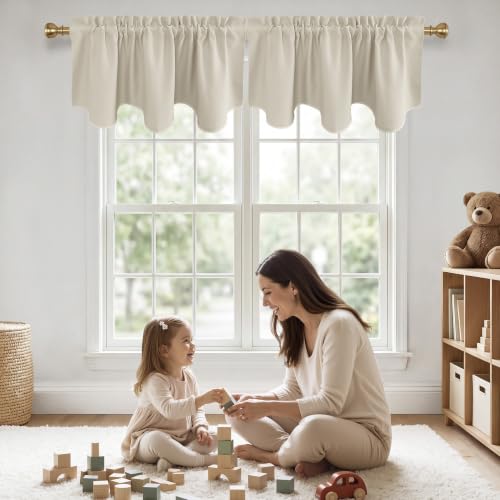 NICETOWN Valances for Bedroom - Thermal Insulated Farmhouse Window Valances Rod Pocket Small Curtain Tiers for Kichen/Living Room, 1 Piece, 52" Wide x 18" Long, Light Beige