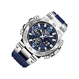 Reloj analógico Digital para Hombre, Impermeable, de Doble Pantalla, Deportivo, Informal, Formal, para Oficina, Viajes, Buceo, natación, Correr, Fitness, Actividades al Aire, Plateado