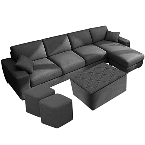 Image of CASASTYLE Adonoy 8 Seater RHS L Shape Fabric Sofa Set (Grey)