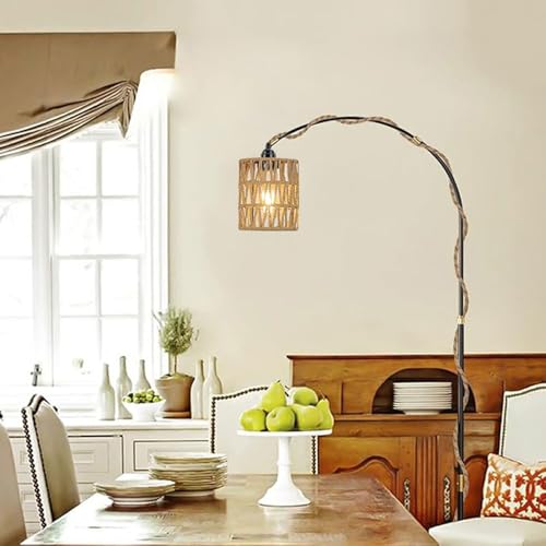 EcoGehen 2pcs Boho Plug in Pendant Light, Rattan Cylinder Lamp Shade