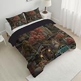 ANALTIRCE Edredon Cama 105 Japón Pueblo Estampado 3D, Edredón Nórdico 4 Estaciones 200x200cm, Colcha Transpirable De Microfibra Lavable Otoño Hojas, 2 Fundas De Almohada 50X75cm