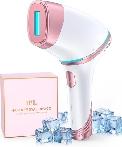 21J IPL Geräte Haarentfernung mit 5℃ Eiskühlungssystem, Laser Haärentfernung mit 3 Austauschbare Köpfe, 5 Energiestufen Unbegrenzte Blitze für Damen/Herren, Gesich, Bikini, Körper, Beine, Achseln