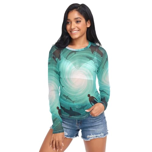 Top de malla para mujer, diseño Hammerhead Sea Dog bajo el océano azul, para amantes del buceo, top transparente con cuello O miniatura 1