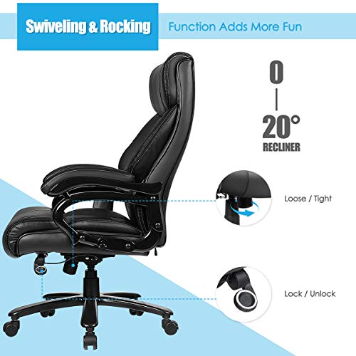 CASART PU Leather Massage Office Chair, 400LBS Big and Tall Ergonomic Computer Chair with 5 Modes Massage Function, Remote Control & Rocking Function, Height Adjustable Executive Chair for Home Office