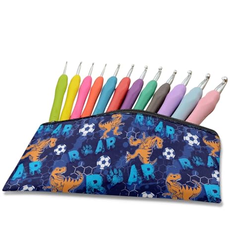 Image of Soccer Dinosaur Pencil Case for Boys Blue Pen Organizer with Smooth Zipper Big Capacity School Pencil Box for Preschool Toddlers Pen Pouch