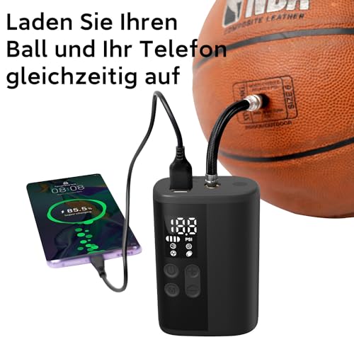 Image of Woowind Ball Pump Electric Basketball Pump with Pressure Gauge LED Lighting and Power Bank, Automatic Portable Ball Inflator with Ball Needle for Football,Soccer,Sports Balls
