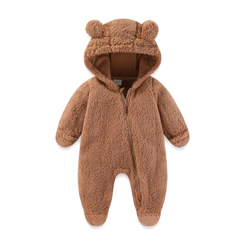 Image of UVIPC Newborn Baby Bear Fleece Outfit Footie Jumpsuit Winter Romper Snowsuit outfit Bear Suit Warm Hooded Outfits