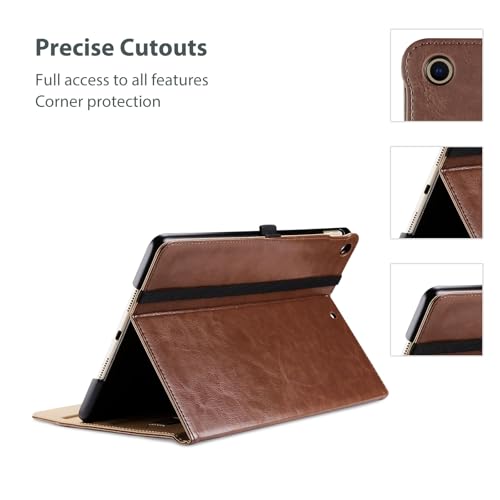 ProCase iPad 9/8/7 ケース (2021 2020 2019) iPad 10.2" 対応 PUレザーカバー ペン収納 耐衝撃 手帳型 スタンド フォリオカバー (ブラウン)