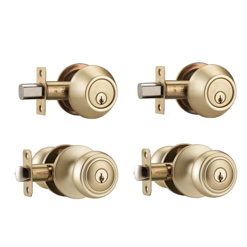 NCSEN 2 Pack Brushed Gold Exterior Door Knobs with Deadbolt Keyed Alike by NCSEN - Used condition - US$37.42