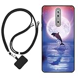 Sunrive Coque Compatible avec Nokia 8,TPU Étui Housse Protecteur Souple Gel Mat Back Cover Mignon Motifs Antichoc Case(Lune,Dauphins,mer)+1x Universelle Dragonne