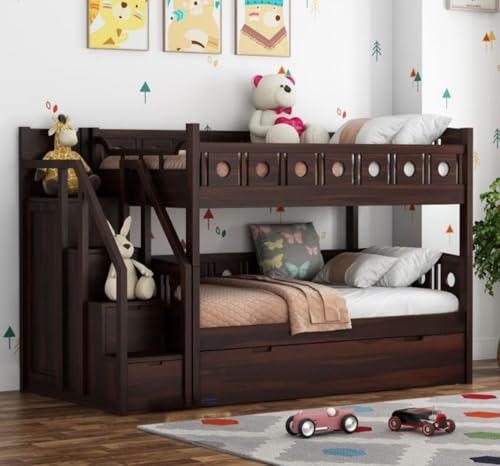 RECTART Sheesham Wood Bunk Bed | Wooden Double Bed Bed Furniture for Bedroom | Living Room | Home | (BunnyBed-Walnut)