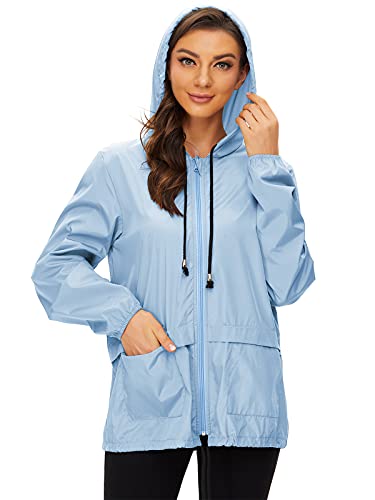 Century Star Womens Rain Jackets Waterproof Rain Coats For Women Windbreaker Lightweight Raincoat With Hood Packable Hiking Jacket Light Blue 3X-Large #TOP4