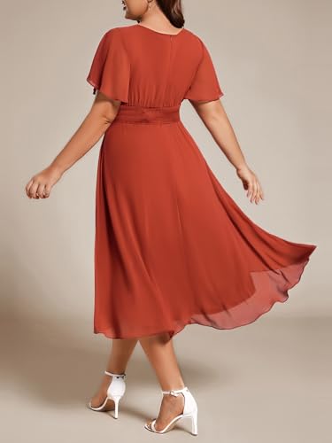 Image of Ever-Pretty Women's Plus Size Formal Wedding Guest Dresses for Curvy Women A Line Chiffon Midi High Low Cocktail Dress