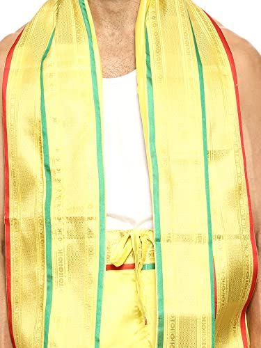 Image of Rameshwaram Fabrics Readymade Dhoti for Men, Velcro Style Stitched Mens Silk Dhoti Pant with Stole Set