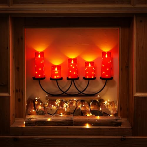 Image of Homemory Flickering Flameless Candles, Red LED Pillar Candles with Remote