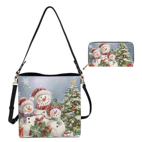 Image of HUGS IDEA Leather Purses and Handbag for Women Bucket Bag with Wrist Wallet 2 Packs