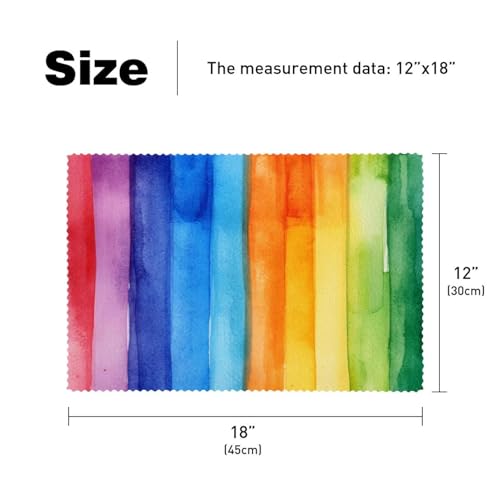 Sets de table rayures arc-en-ciel aquarelle antidérapants pour cuisine - 6