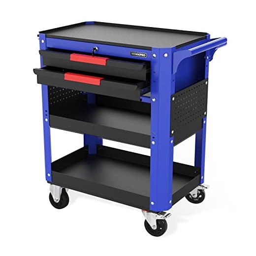 WORKPRO 28” Rolling Tool Cart, Premium 2-Drawer Utility Cart, Heavy Duty Industrial Storage Organizer Mechanic Service Cart with Wheels and Locking System, 400 lbs Load