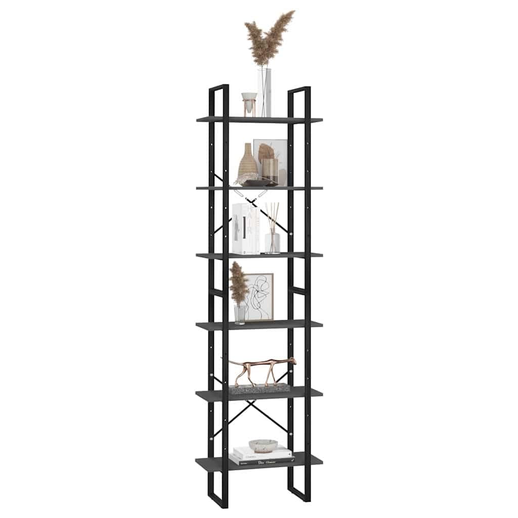 Scaffale grigio 60 x 30 x 210 cm, in legno e metallo, robusto, per soggiorno, cantina, ufficio, libreria, scaffale da parete, divisorio