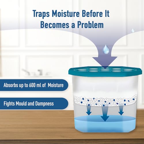 Image of Amazon Brand - Presto! Moisture Absorber with Camphor | 280g x Pack of 3 | Absorbs Upto 600Ml Each | Eliminates Musty Odour | Lasts Upto 45 Days