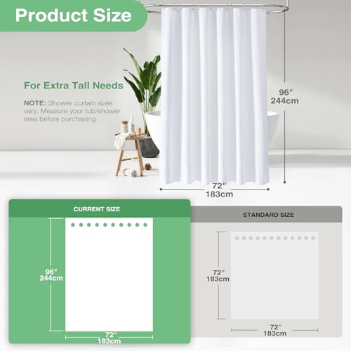 Dynamene Extra Long Shower Curtain,96 Inch Long Waffle Weave Heavy Duty Thick Fabric Bathroom Shower Curtain, Neutral Weighted Hotel Bath Curtain Set with 12 Plastic Hooks,72x96, White by Dynamene - Image 3
