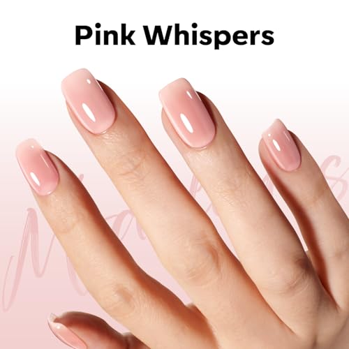 Image of modelones Pink Gel Nail Polish Nude Pink Nail Polish Jelly Sheer Natural Translucent Soak Off U V Gel Clean Girl Valentine Nails for Women Nail Art French Tip Manicure 15 ML