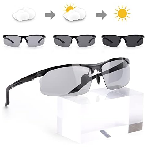 TJUTR Photochromic Sunglasses for Men Driving Cycling with Polarised Lens UV Protection (Black) Cover