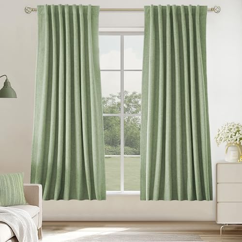 UHITECH Living Room Blackout Curtains 60 Inch Long 2 Panesls, Sage Green