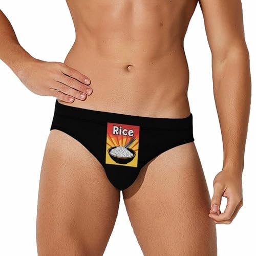 Rice Printed Swim Briefs for Men Sexy Bikini Swimwear Elastic Beach Trunks Bathing Suit