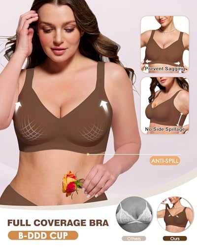 HORISUN Wireless Supportive Bras for Women Plus Size Full Coverage No Underwire Everyday Bras Seamless Comfortable Bra(Coffee 42D) — view 2