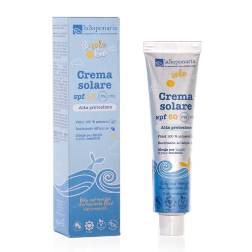 La Saponaria | Crema Solar Ecológica SPF 50 para niños y pieles sensibles, Filtros Físicos 100% minerales, Sin Filtros Químicos, Travel Size, 40 ml