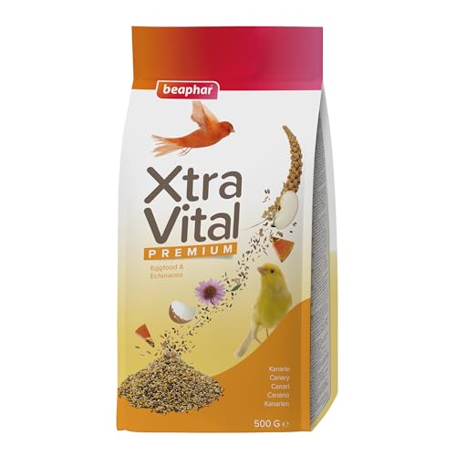 Beaphar Xtravital Canarios - Alimentación Premium - Contiene Frutas, Semillas y Cereales - Fortalece su Sistema inmunológico - Proporciona un Plumaje denso y Mantiene en Buena Salud - 500g