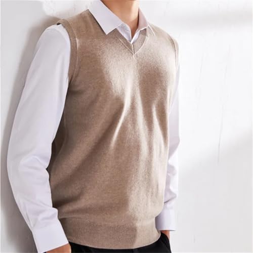 Men's Cashmere Knitted Sleeveless Sweater Vest V-Neck Solid Color Pullover Bottom Fall Winter Tops(Light Blue,Medium)4